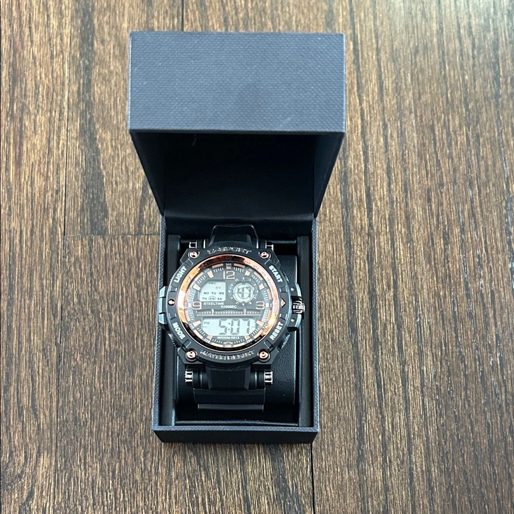 NWT Steeltime Men’s Black and Orange Watch
